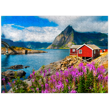puzzleplate Typical red fishing houses in a harbor in Lofoten Norway 300 Jigsaw Puzzle