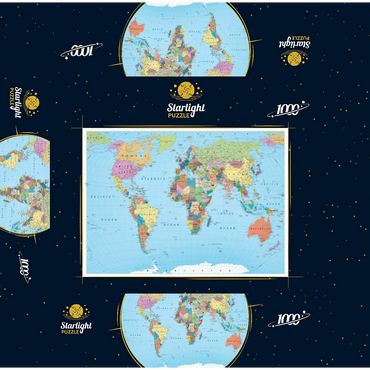 Color world map - borders, countries, roads and cities 1000 Jigsaw Puzzle box 3D Modell