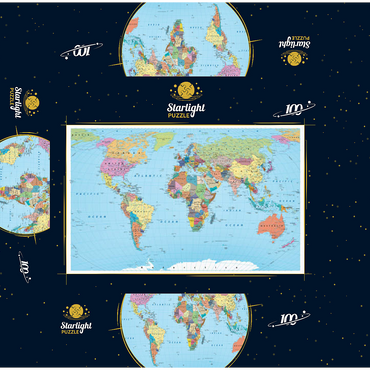 Color world map - borders, countries, roads and cities 100 Jigsaw Puzzle box 3D Modell