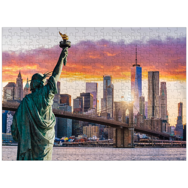 puzzleplate Statue of Liberty and New York City skyline at sunset USA 300 Jigsaw Puzzle