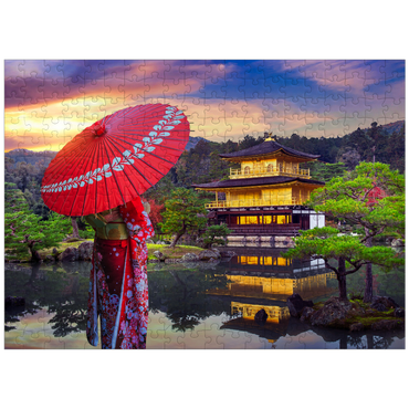 puzzleplate Woman in Traditional Japanese Kimono Kinkakuji Temple Kyoto Japan 300 Jigsaw Puzzle