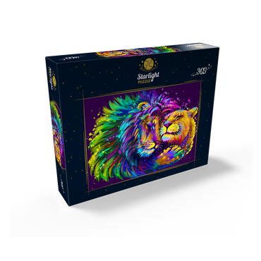 Artistic neon lion hugging lioness in pop art style 300 Jigsaw Puzzle box view2
