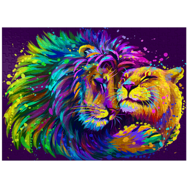 puzzleplate Artistic neon lion hugging lioness in pop art style 300 Jigsaw Puzzle