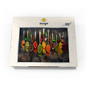 Assortment of natural spices on vintage spoons on dark slate 300 Jigsaw Puzzle box view3