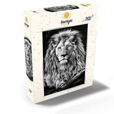 Black and white image of majestic lion 300 Jigsaw Puzzle box view2