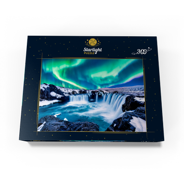 Northern lights over Godafoss waterfall in Iceland 300 Jigsaw Puzzle box view3