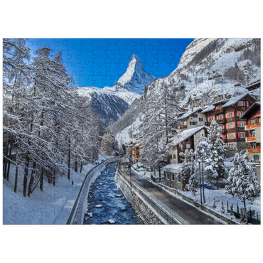 puzzleplate The mountain village of Zermatt in Switzerland, The Matterhorn, Alpine river 300 Jigsaw Puzzle