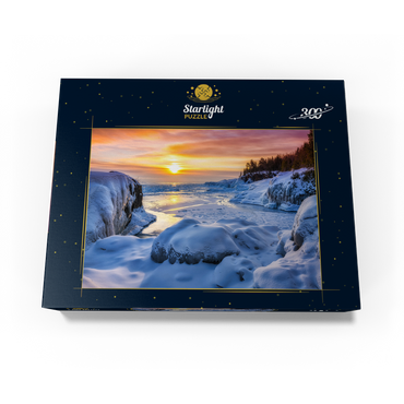 Frozen Lake Superior sunrise at Presque Isle Park, winter in Marquette, Michigan 300 Jigsaw Puzzle box view3