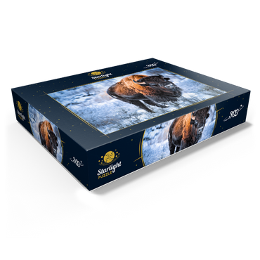American bison crouching in snow in winter, Yellowstone National Park 300 Jigsaw Puzzle box view1