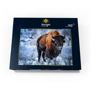 American bison crouching in snow in winter, Yellowstone National Park 300 Jigsaw Puzzle box view3