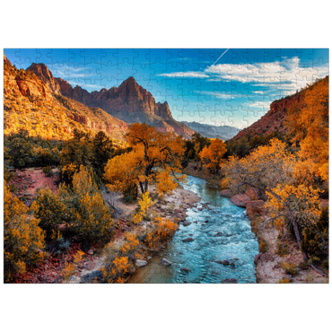 puzzleplate View of Watchman Mountain and the Virgin River in Zion National Park in the southwestern United States, near Springdale, Utah, Arizona 300 Jigsaw Puzzle