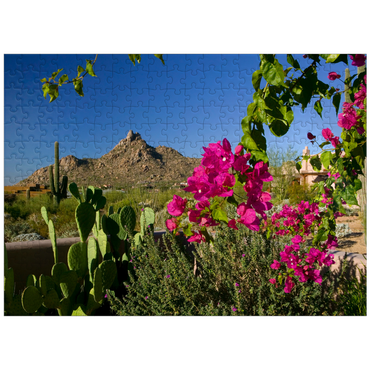 puzzleplate Bougainvillea with Pinnacle Peak, Scottsdale, Arizona, USA 300 Jigsaw Puzzle