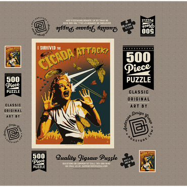Cicada Invasion: Screaming Woman, Vintage Poster 500 Jigsaw Puzzle box 3D Modell