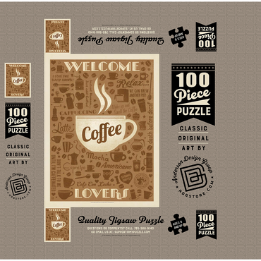 Coffee Pattern Print, Vintage Poster 100 Jigsaw Puzzle box 3D Modell