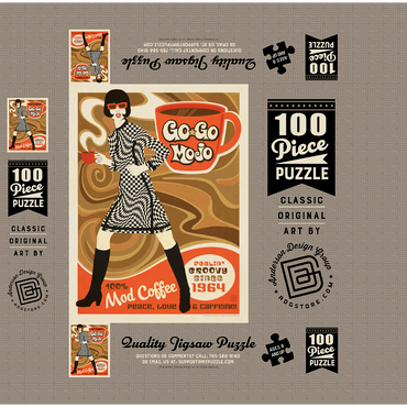 Go-Go Mojo Coffee, Vintage Poster 100 Jigsaw Puzzle box 3D Modell