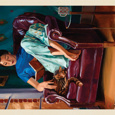 Oil Painting: Cat Nap, Vintage Poster 1000 Jigsaw Puzzle 3D Modell