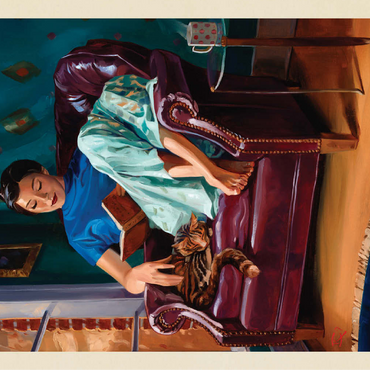 Oil Painting: Cat Nap, Vintage Poster 100 Jigsaw Puzzle 3D Modell