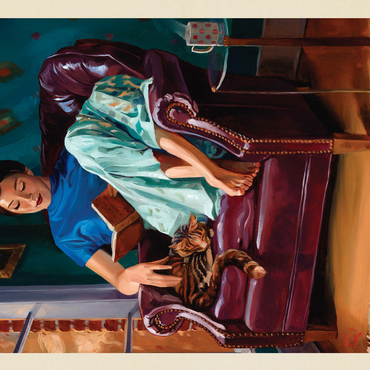 Oil Painting: Cat Nap, Vintage Poster 500 Jigsaw Puzzle 3D Modell