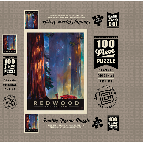 Redwood National Park: Among the Giants, Vintage Poster 100 Jigsaw Puzzle box 3D Modell