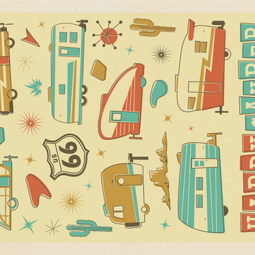 Happy Camper (Trailer Pattern Print), Vintage Poster 1000 Jigsaw Puzzle 3D Modell