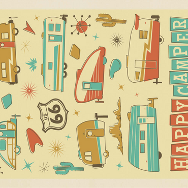 Happy Camper (Trailer Pattern Print), Vintage Poster 100 Jigsaw Puzzle 3D Modell