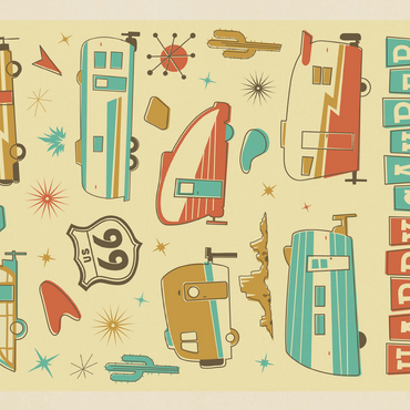 Happy Camper (Trailer Pattern Print), Vintage Poster 500 Jigsaw Puzzle 3D Modell