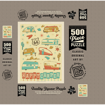 Happy Camper (Trailer Pattern Print), Vintage Poster 500 Jigsaw Puzzle box 3D Modell