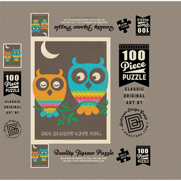 Mod Rainbow Owls, Vintage Poster 100 Jigsaw Puzzle box 3D Modell