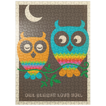 puzzleplate Mod Rainbow Owls, Vintage Poster 500 Jigsaw Puzzle