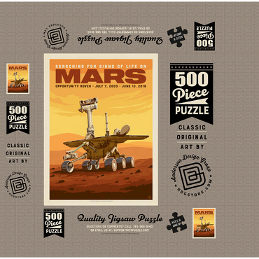 NASA 2003: Mars Opportunity Rover, Vintage Poster 500 Jigsaw Puzzle box 3D Modell