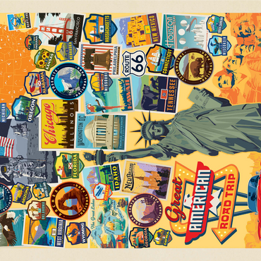 American Travel: USA Collage, Vintage Poster 1000 Jigsaw Puzzle 3D Modell