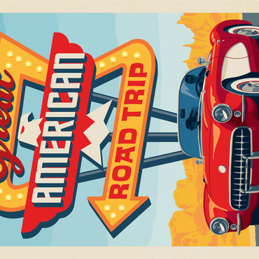 Great American Road Trip, Vintage Poster 1000 Jigsaw Puzzle 3D Modell