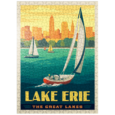 puzzleplate Great Lakes: Lake Erie, Vintage Poster 500 Jigsaw Puzzle