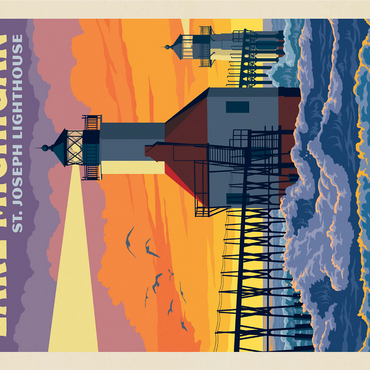 Great Lakes: Lake Michigan, Vintage Poster 1000 Jigsaw Puzzle 3D Modell