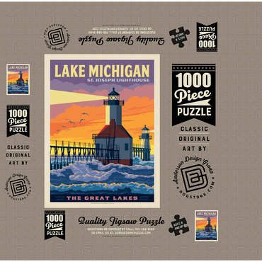 Great Lakes: Lake Michigan, Vintage Poster 1000 Jigsaw Puzzle box 3D Modell