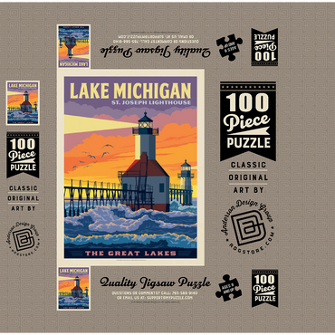 Great Lakes: Lake Michigan, Vintage Poster 100 Jigsaw Puzzle box 3D Modell