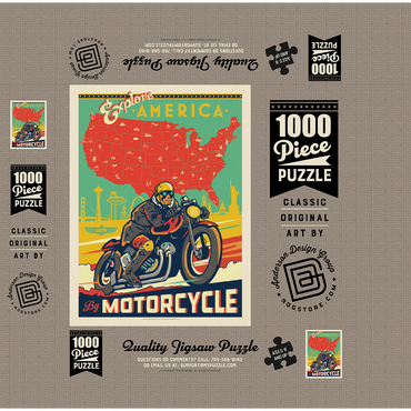Explore America by Motorcycle, Vintage Poster 1000 Jigsaw Puzzle box 3D Modell