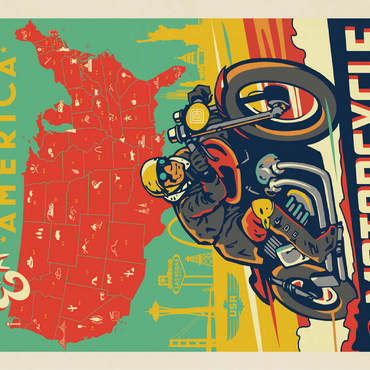 Explore America by Motorcycle, Vintage Poster 100 Jigsaw Puzzle 3D Modell