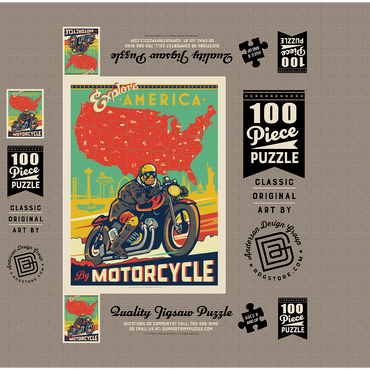 Explore America by Motorcycle, Vintage Poster 100 Jigsaw Puzzle box 3D Modell