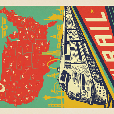 Explore America By Rail, Vintage Poster 1000 Jigsaw Puzzle 3D Modell