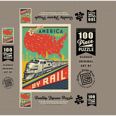Explore America By Rail, Vintage Poster 100 Jigsaw Puzzle box 3D Modell