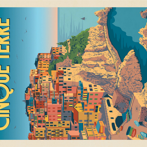 Italy: Cinque Terre, Vintage Poster 1000 Jigsaw Puzzle 3D Modell