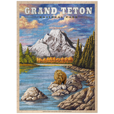 puzzleplate Grand Teton National Park - Grizzly Bear Hug, Vintage Travel Poster 300 Jigsaw Puzzle