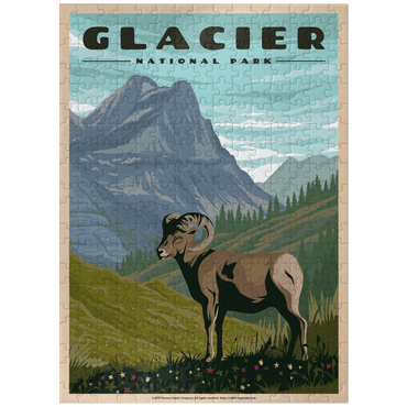 puzzleplate Glacier National Park - Where the Bighorn Sheep Roam, Vintage Travel Poster 300 Jigsaw Puzzle
