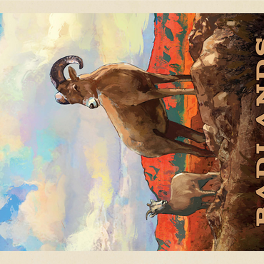 Badlands National Park: Bighorn Sheep, Vintage Poster 1000 Jigsaw Puzzle 3D Modell