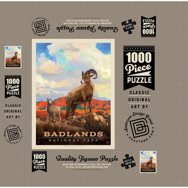 Badlands National Park: Bighorn Sheep, Vintage Poster 1000 Jigsaw Puzzle box 3D Modell