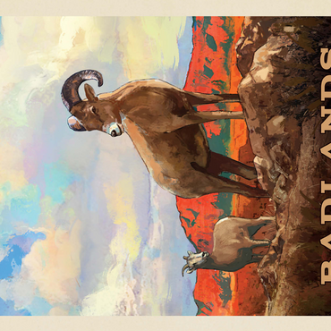 Badlands National Park: Bighorn Sheep, Vintage Poster 500 Jigsaw Puzzle 3D Modell