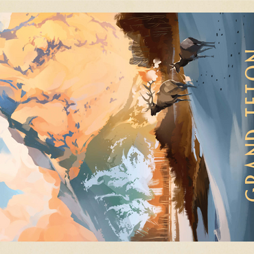 Grand Teton National Park: Winter Hush, Vintage Poster 1000 Jigsaw Puzzle 3D Modell