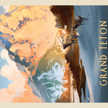 Grand Teton National Park: Winter Hush, Vintage Poster 100 Jigsaw Puzzle 3D Modell