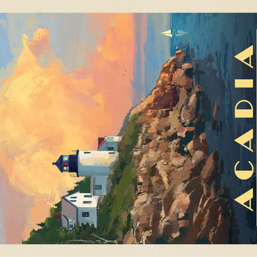 Acadia National Park: Lighthouse, Vintage Poster 100 Jigsaw Puzzle 3D Modell